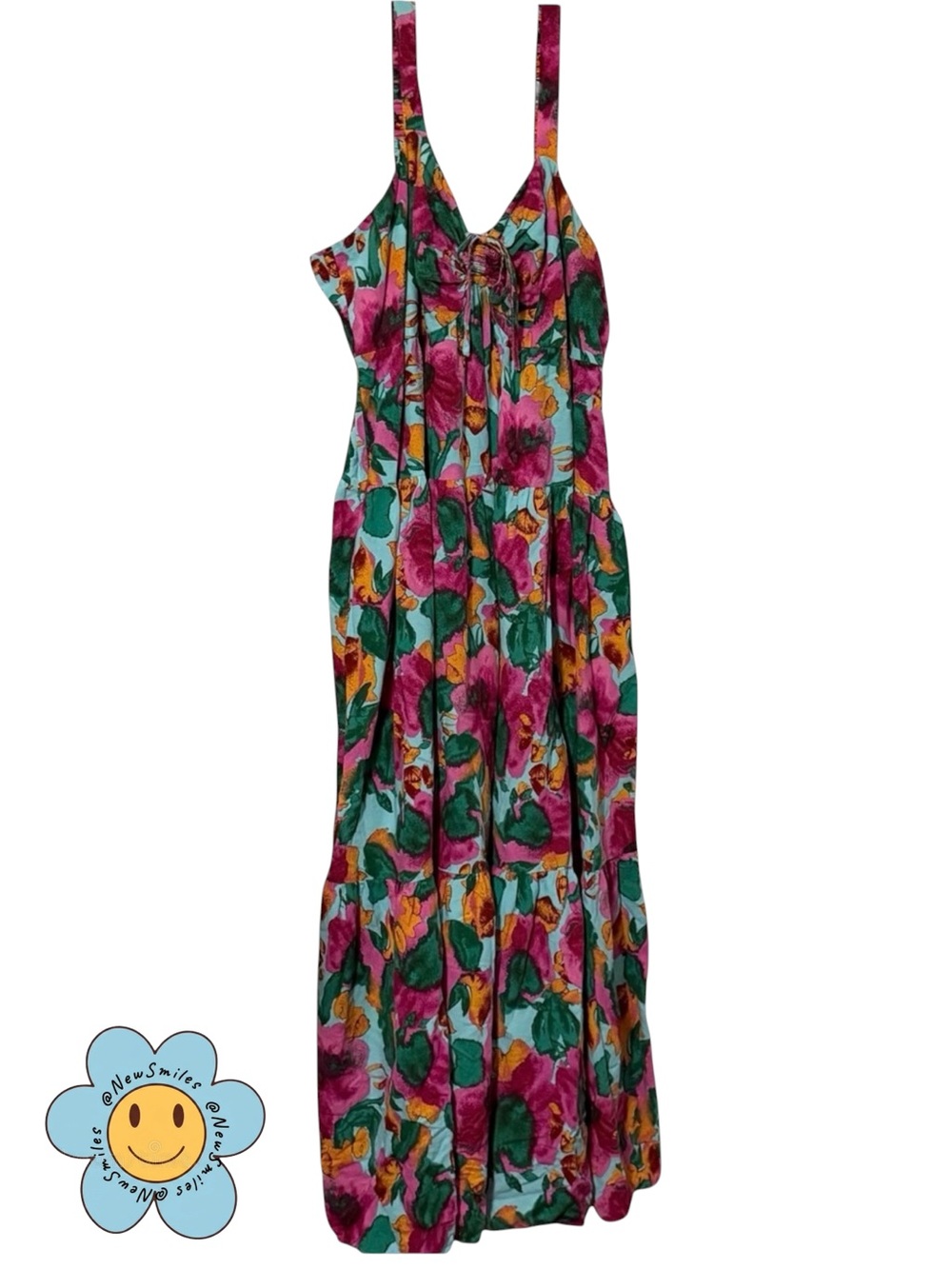 Terra & Sky ~ Multicolor Maxi Sundress ~ Smocked Back ~ Vibrant Floral Colors